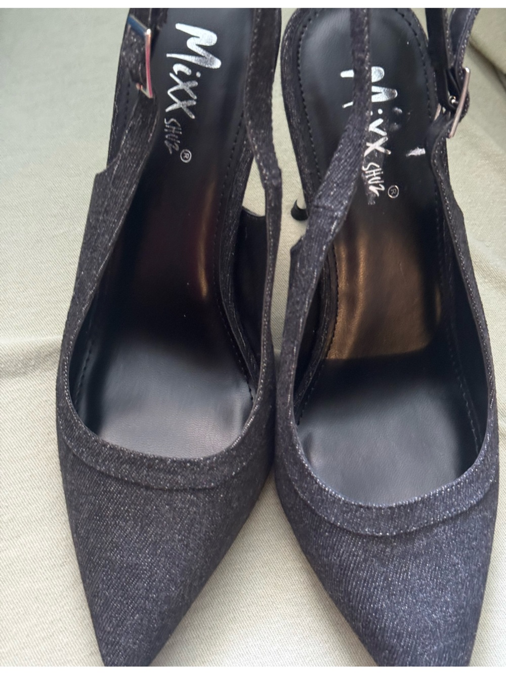 Mixx Shuz Black Sparkle Pointed-Toe Slingback Heels